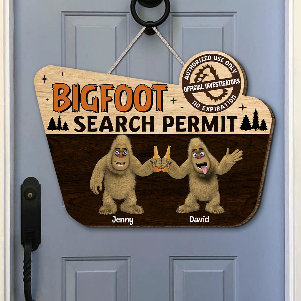 Bigfoot Search Permit, Personalized Custom Shaped Wooden Sign, Gift For Camping Lovers-Homacus