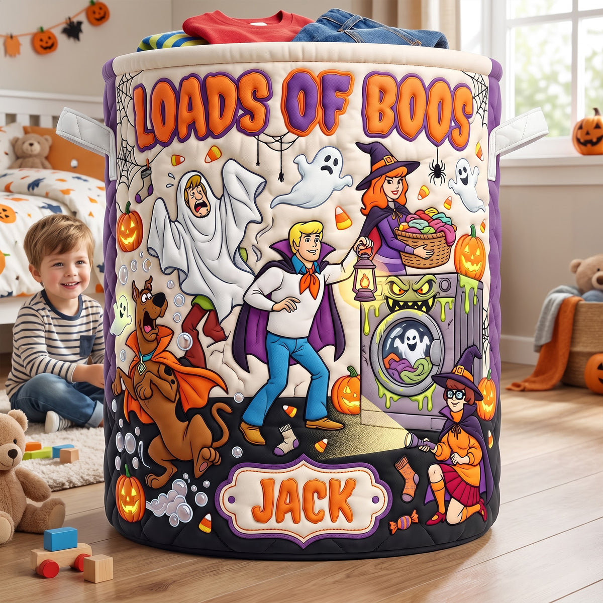 Loads Of Boos Quilted Laundry Basket - Personalized Gifts For Halloween 05haqn100826-Homacus