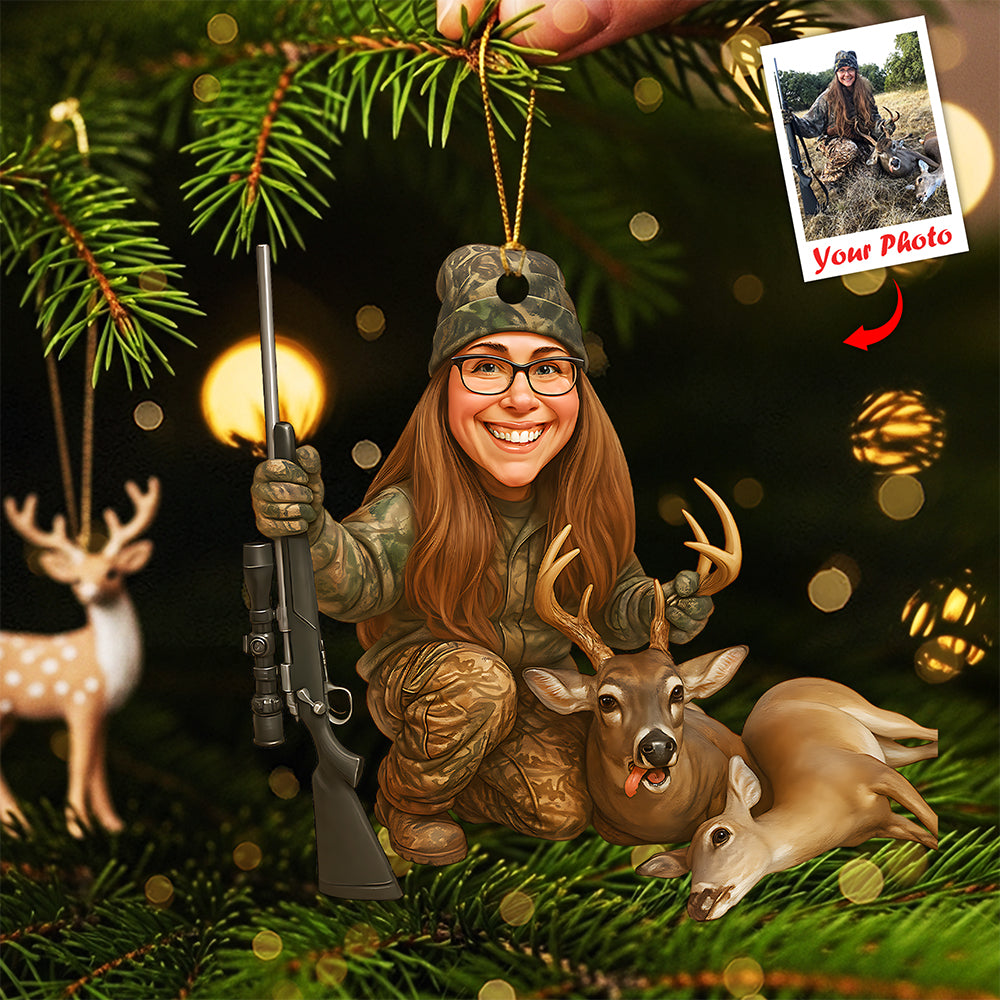 Caricature Art Hunting Ornament - Custom Photo Gifts For Hunting Lovers 03ohta210825-Homacus