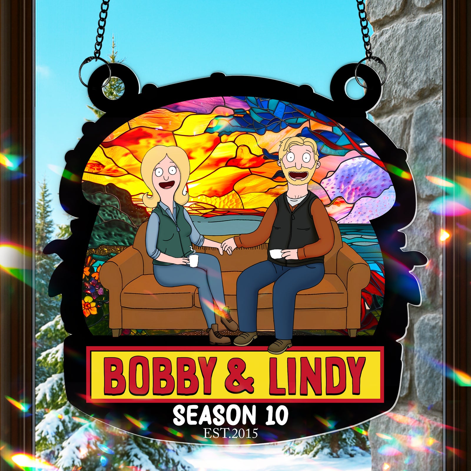 You And Me, Seasons Series - Personalized Christmas Suncatcher Ornament - Burger Couple Ornament-Homacus