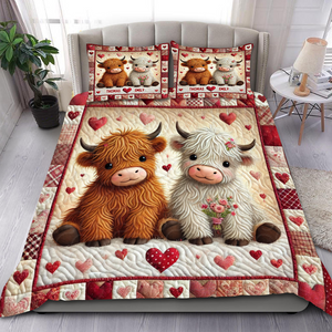 Personalized Gifts For Cow Couple Quilt Bedding Set 03XQPU080125-Homacus