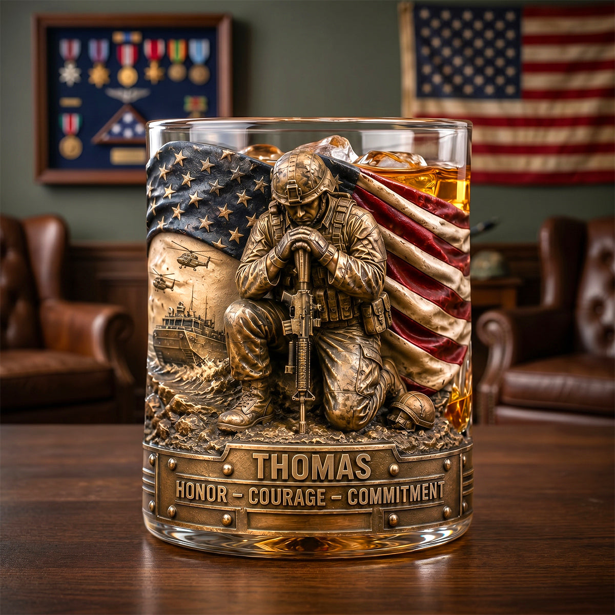 Freedom & Honor Round Glass Personalized Gifts For Veteran 03TODH270526-Homacus