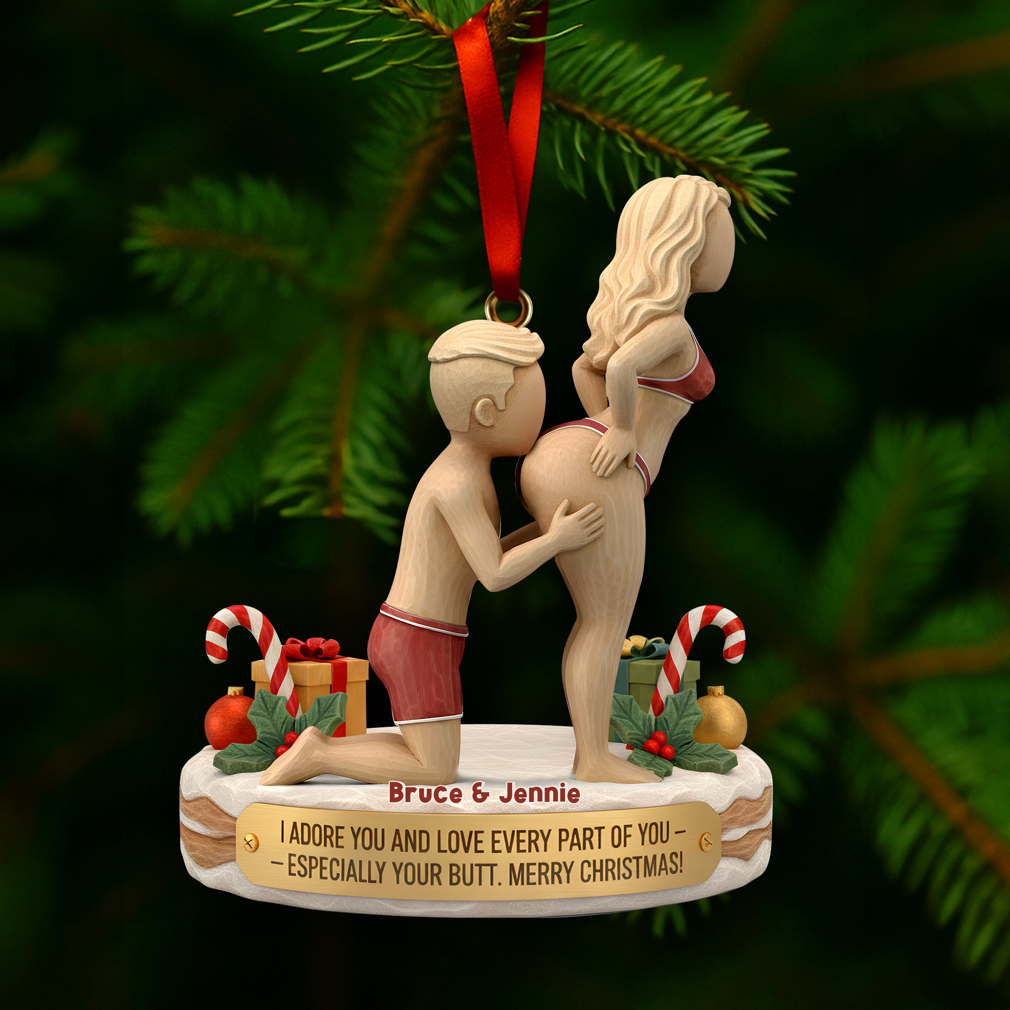 Naughty Couple Ornament - Personalized Gift For Couple Christmas Wooden Ornament 04OHLU241125-Homacus