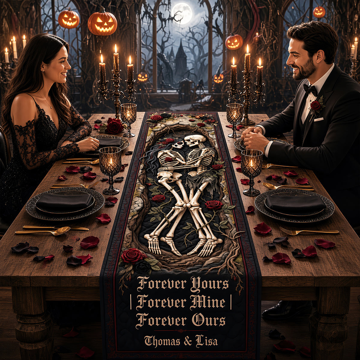 Eternal Love Skeleton Couple Quilted Table Runner - Personalized Gifts For Couples 06hudt150826