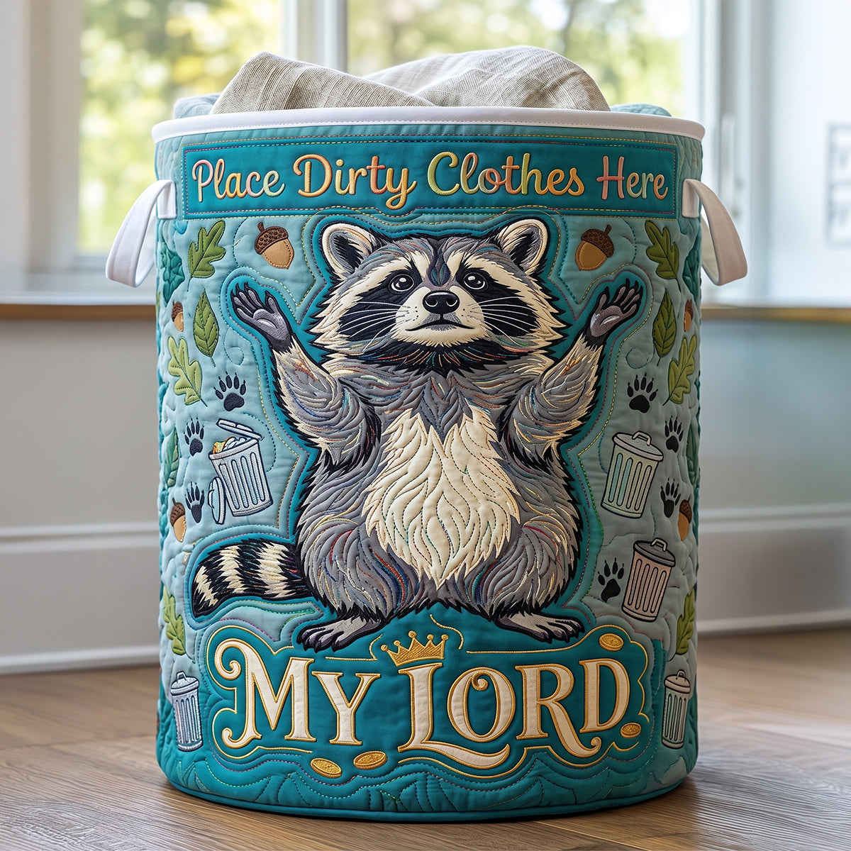 Adorable Raccoon Quilted Laundry Basket Personalized Gifts 03HUTN100726-Homacus