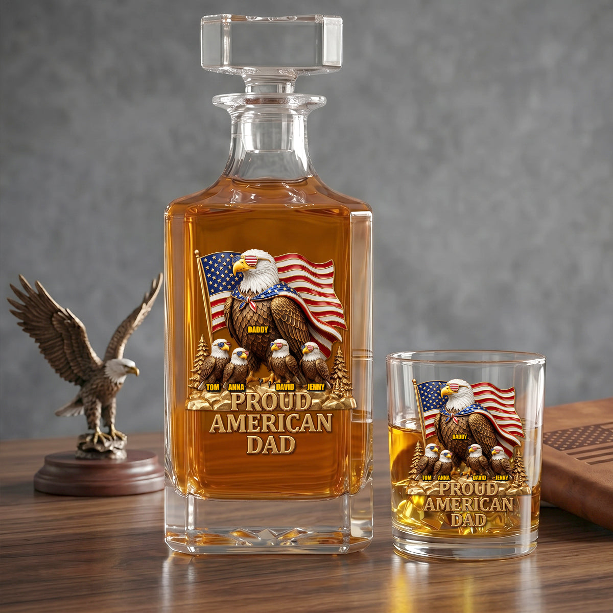Proud American Eagle Dad - Personalized Gifts For Dad Decanter Set 05natn050526-Homacus