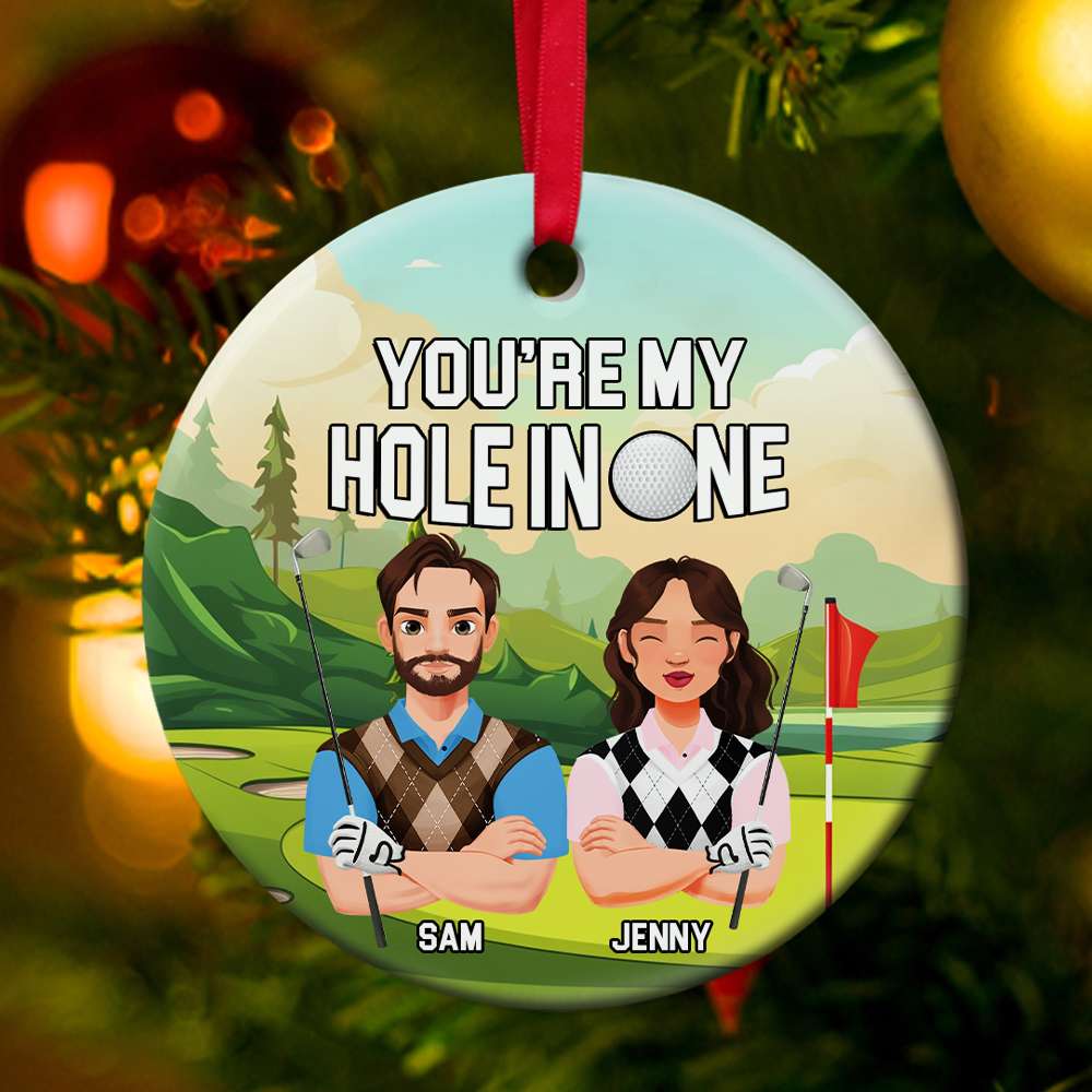 Personalized Christmas Gifts For Golf Couple Ceramic Ornament 02TOMH301024PA-Homacus