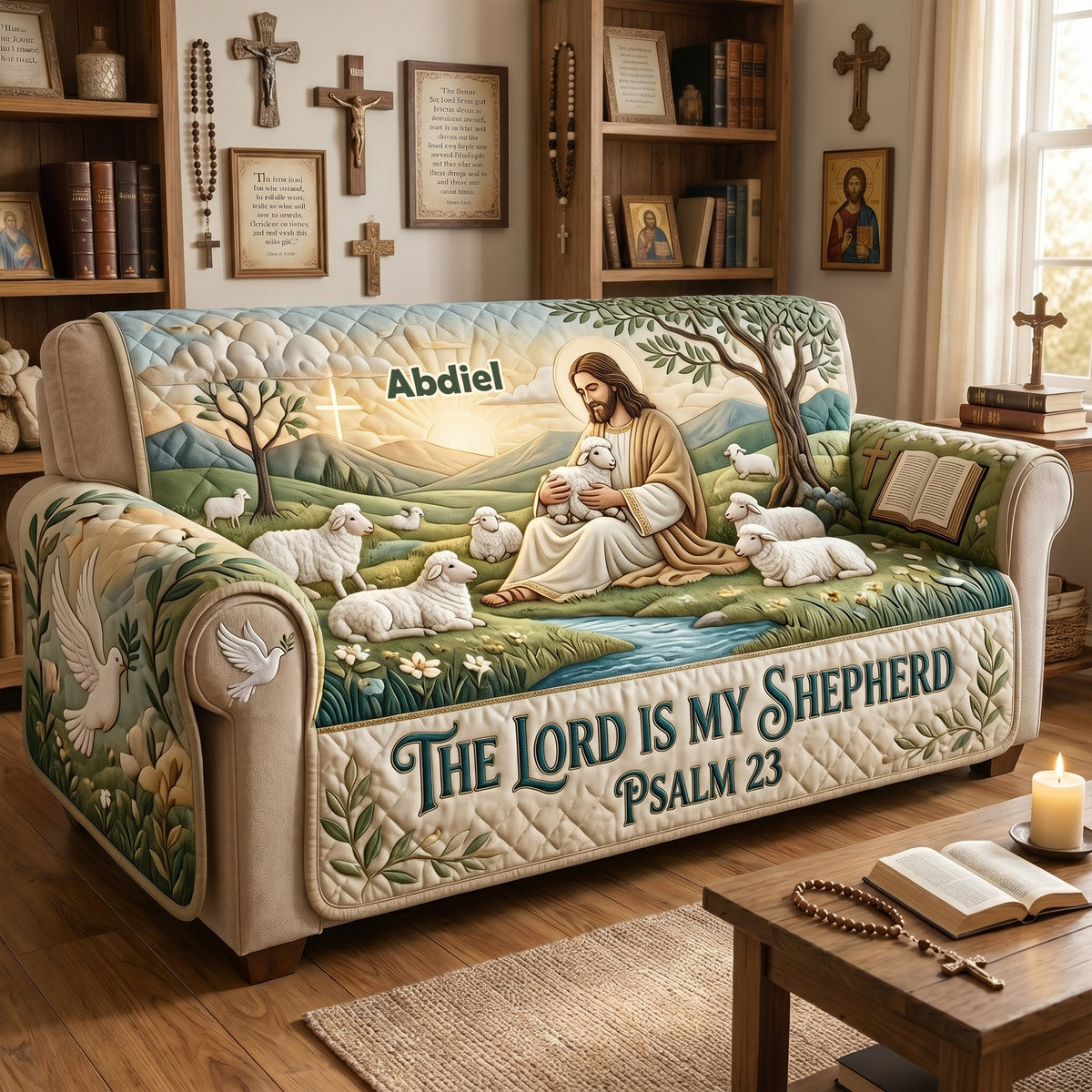The Lord Is My Shepherd Quilted Sofa Cover - Personalized Gifts For Christians 01tylu230626-Homacus