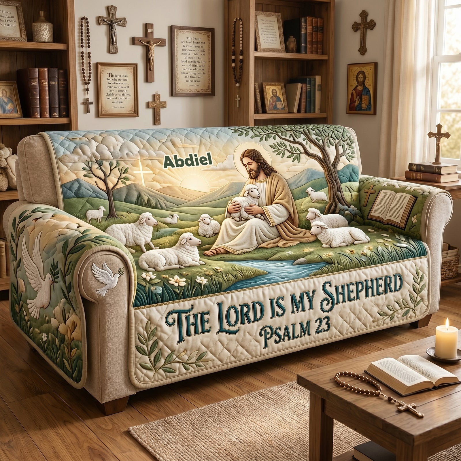 The Lord Is My Shepherd Quilted Sofa Cover - Personalized Gifts For Christians 01tylu230626-Homacus