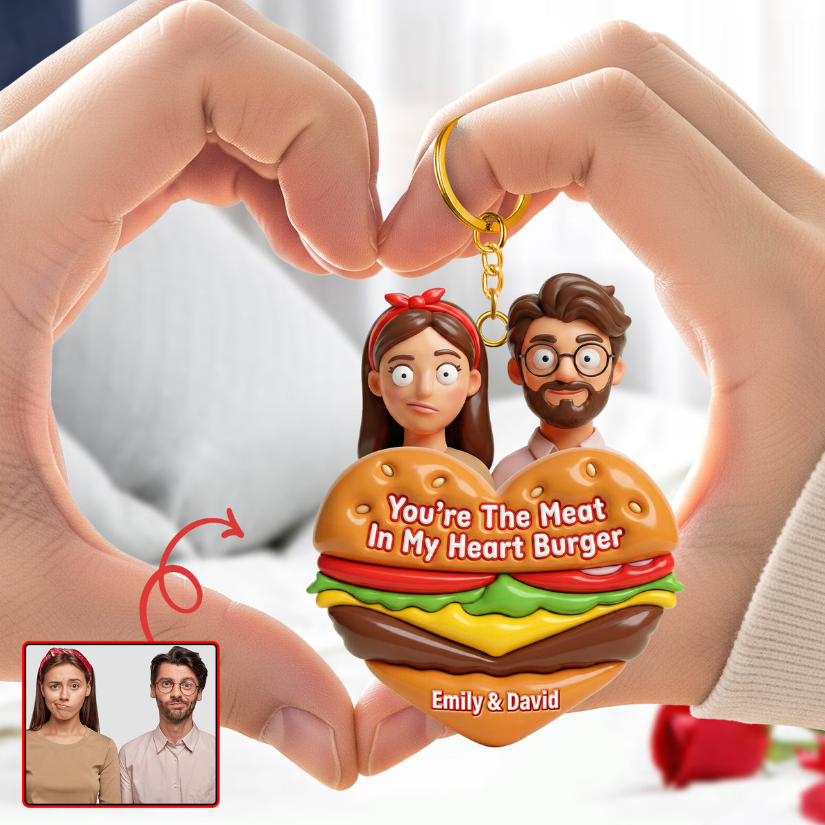 Cute Food Pun Keychain - Personalized Custom Photo Gift For Couples 02HUQN210126-Homacus