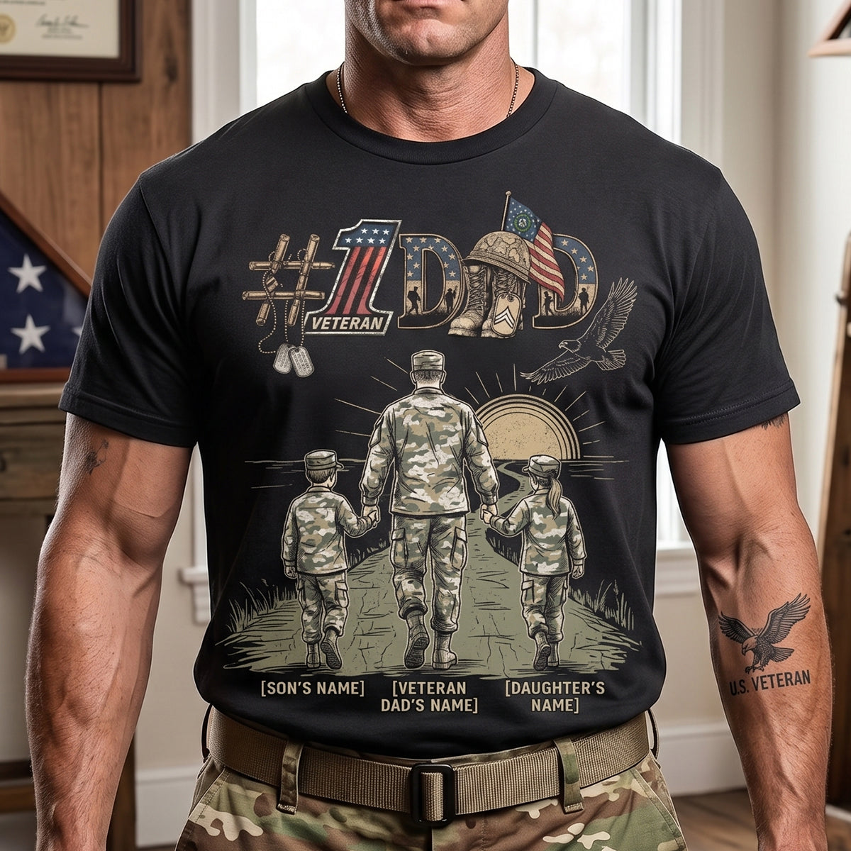 Best Veteran Dad Ever Shirt, Personalized Gifts For Military Dad 02qhdt250526-Homacus
