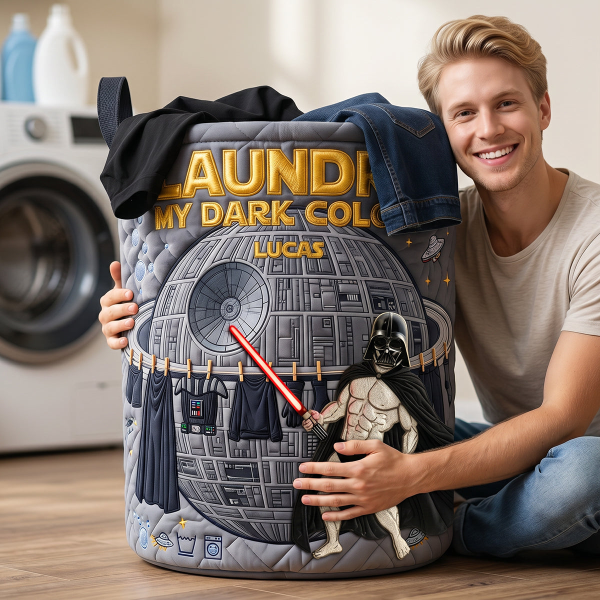Fun Sorting Laundry Loads Quilted Laundry Basket, Personalized Gifts 02qhdt080726-Homacus