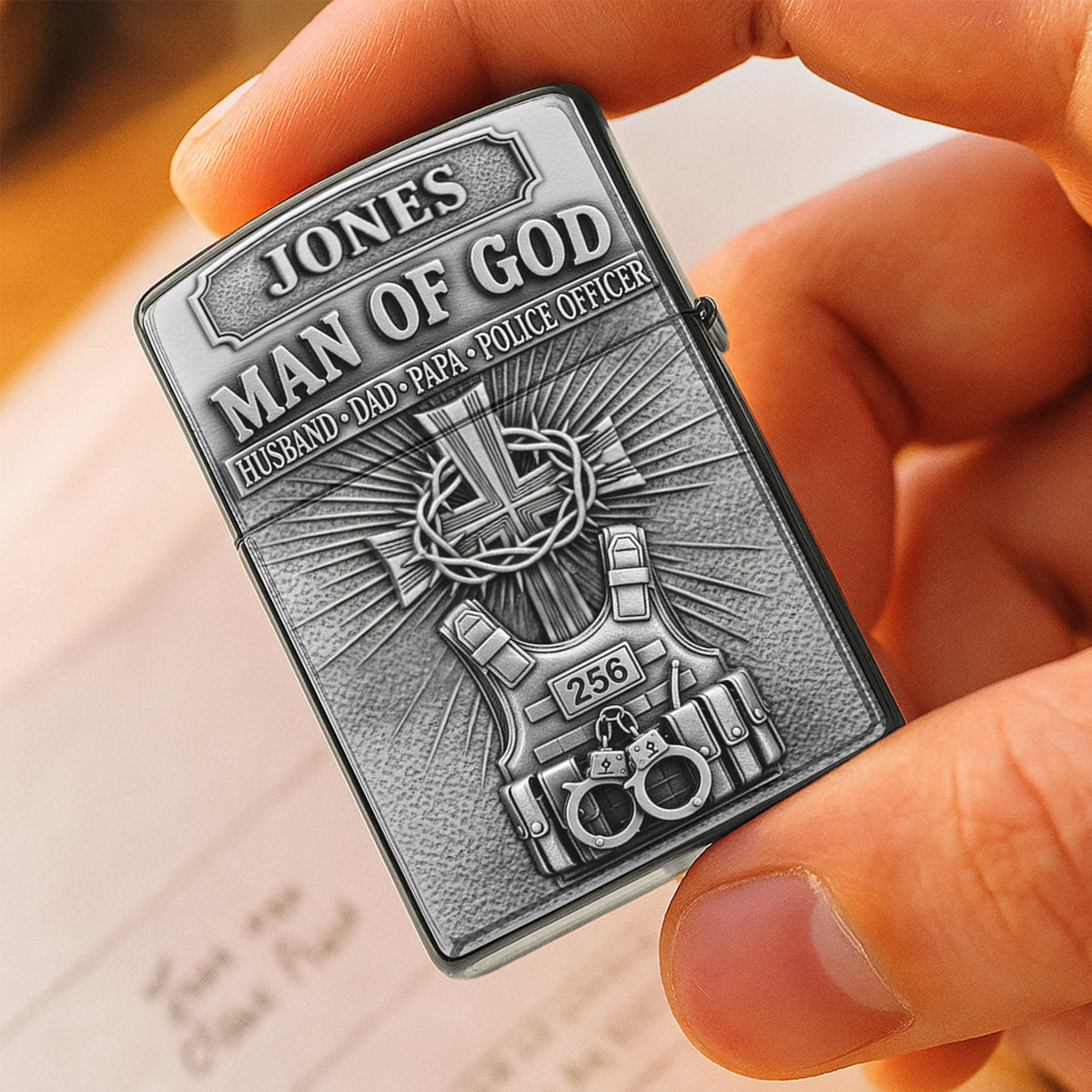 Man Of God - Cross and Police Lighter - Personalized Gifts For Police Officer-Homacus
