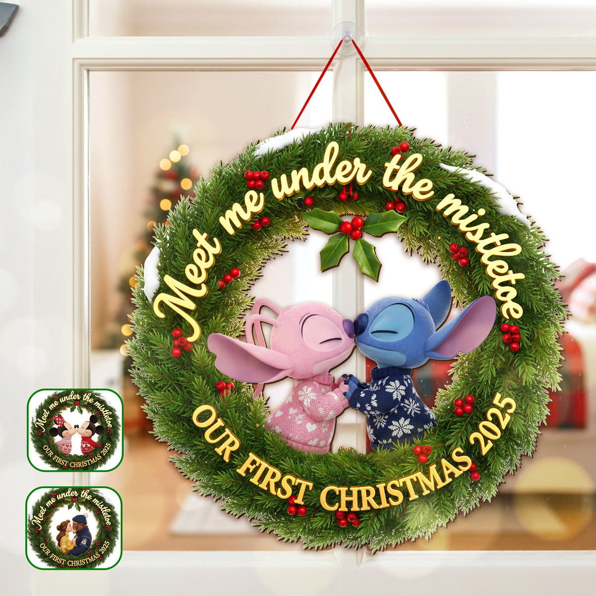 Kissing Couple Laurel Wreath Wood Sign - Personalized Gift For Couple Christmas Wood Sign 04HYMG091025-Homacus