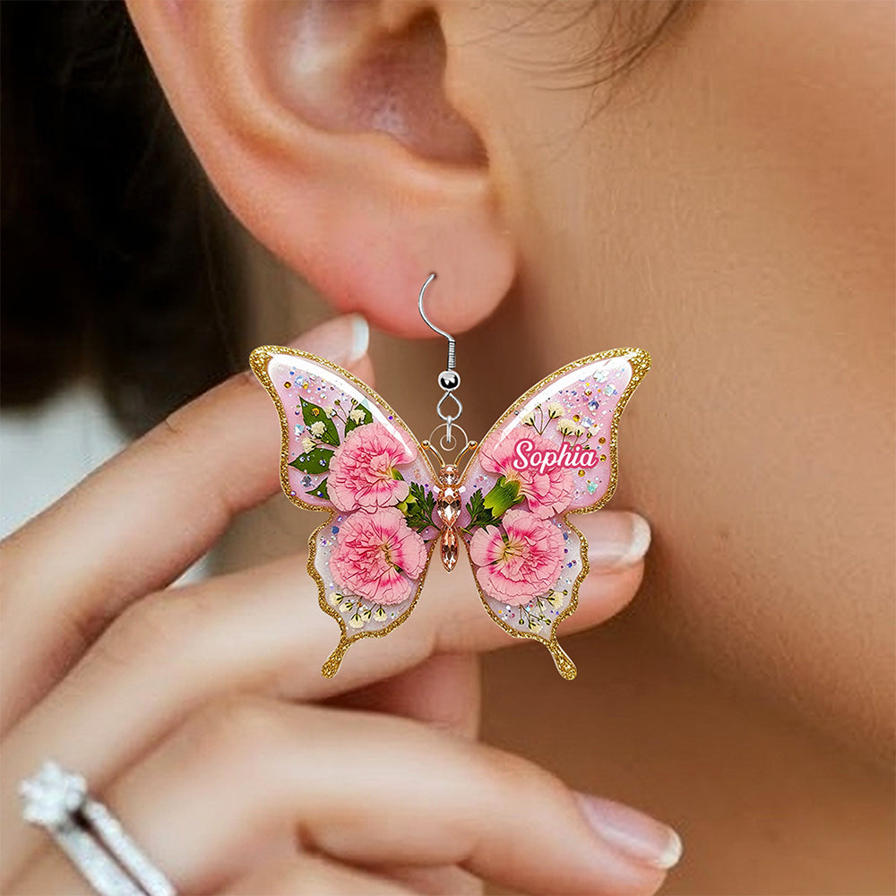 Birth Month Flower Butterfly Acrylic Earrings – Personalized Gifts for Her 04naqn130625-Homacus