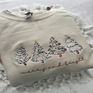 Merry and Bright Embroidered Shirt 205acxx260824 Christmas Tree-Homacus