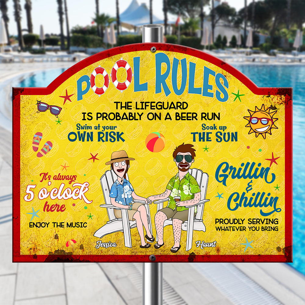 Personalized Gifts For Couples Metal Sign- Summer Pool Rules 01XQLU110225PA-Homacus