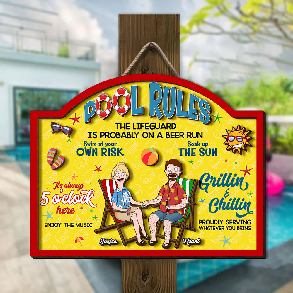 Personalized Gifts For Summer Couple Wood Sign Pool Rules With Relaxing Couple 02XQLU080225PA-Homacus