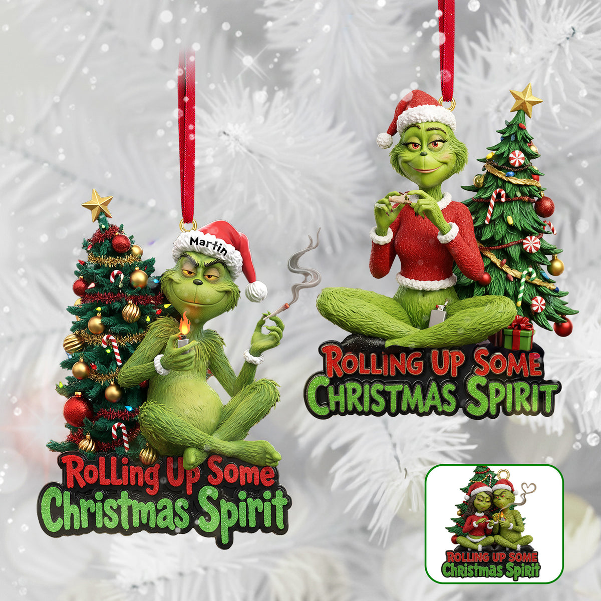 Green Monster Smoker Couple Ornament - Personalized Gift For Couple Christmas Ornament 02HYMG091025-Homacus