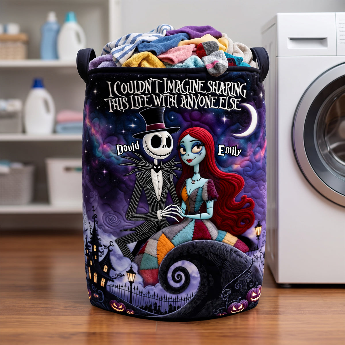 Spooky Couple Quilted Laundry Basket - Personalized Gifts For Couple 01padh300626-Homacus
