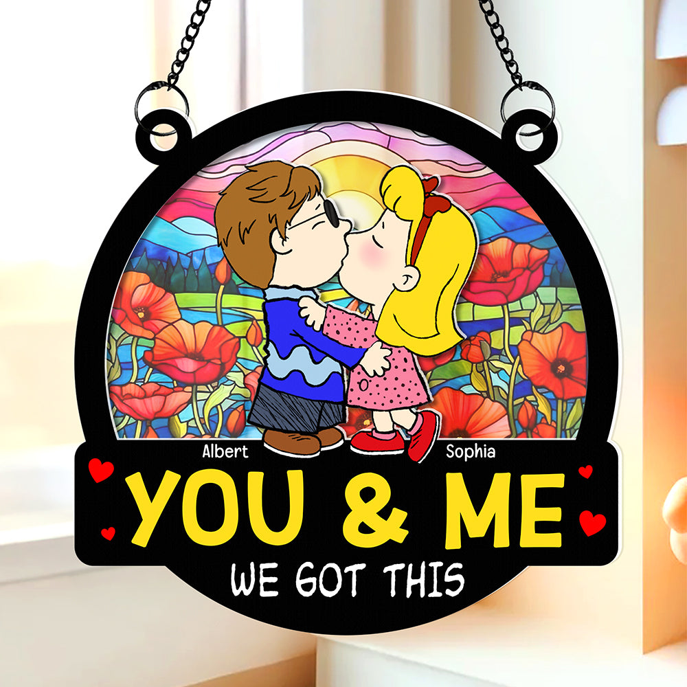 Personalized Gifts For Couple Suncatcher Ornament, Cute Cartoon Couple Kissing 06dgqn240724hg-Homacus