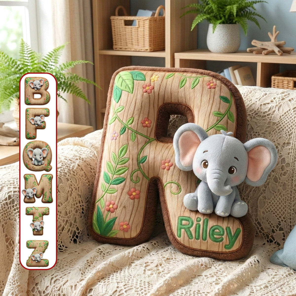 Elephant Alphabet Letters Pillow – Personalized Gifts For Elephant Lovers 02humg101225-Homacus