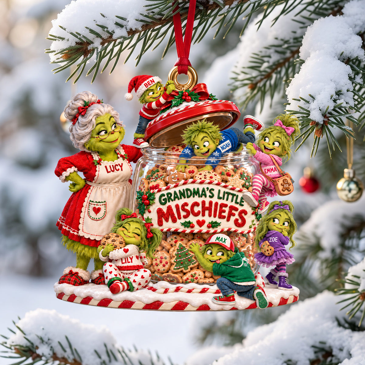 Christmas Mischievous Family Ornament - Personalized Gifts For Grandma 01hadh161026-Homacus