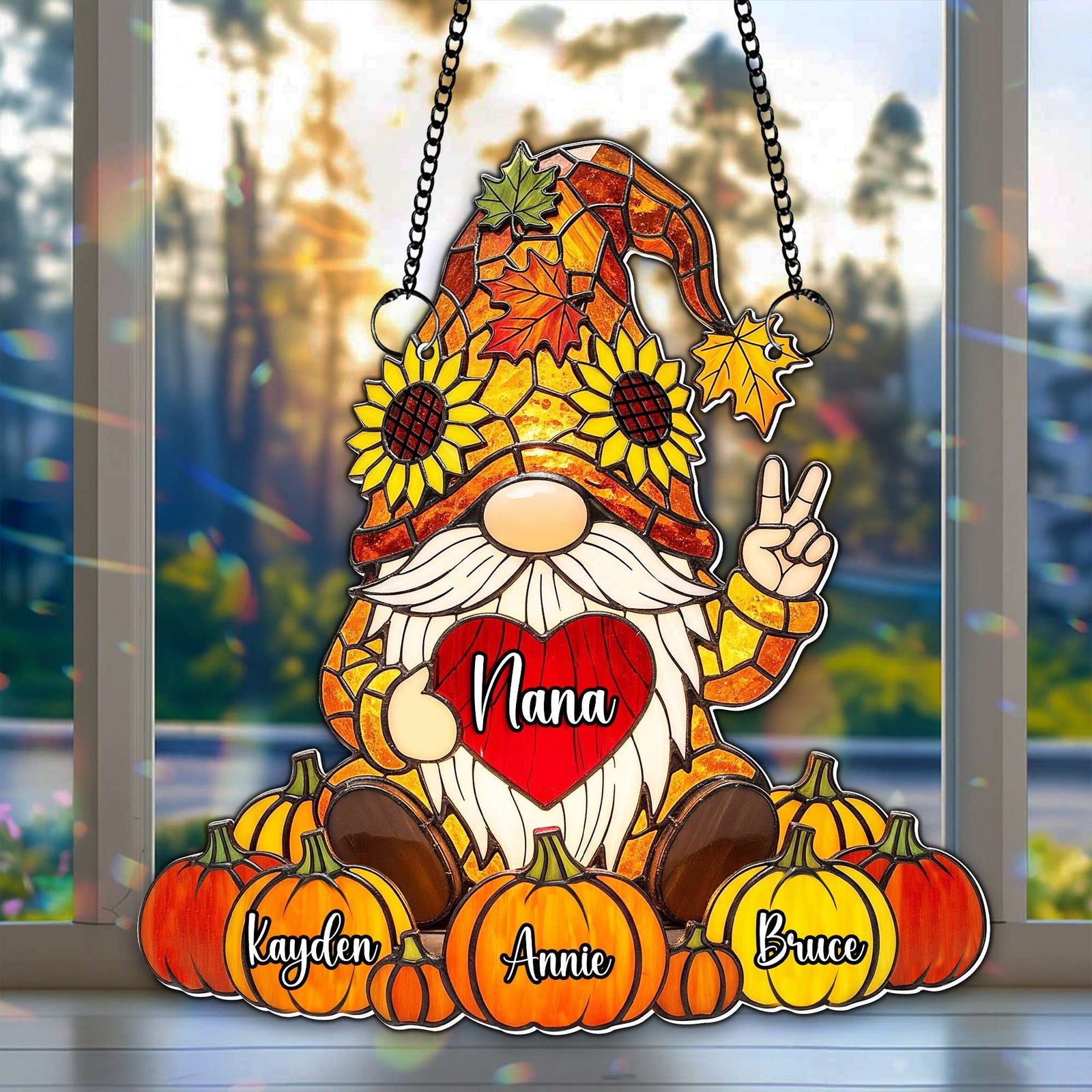 Cute Pumpkin Gnome Suncatcher - Personalized Gifts For Grandma 07NALU150725-Homacus