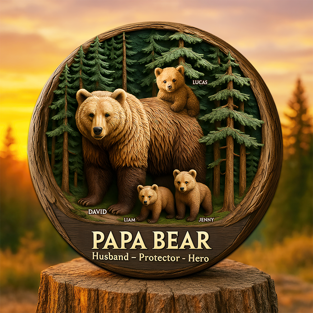 Papa Bear Plaque - Personalized Gifts For Dad 04qhpu140525-Homacus