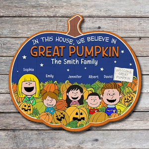 Personalized Gifts For Family Pumpkin Wood Sign, Unseen Halloween Character Believers 02qhqn120824hh-Homacus