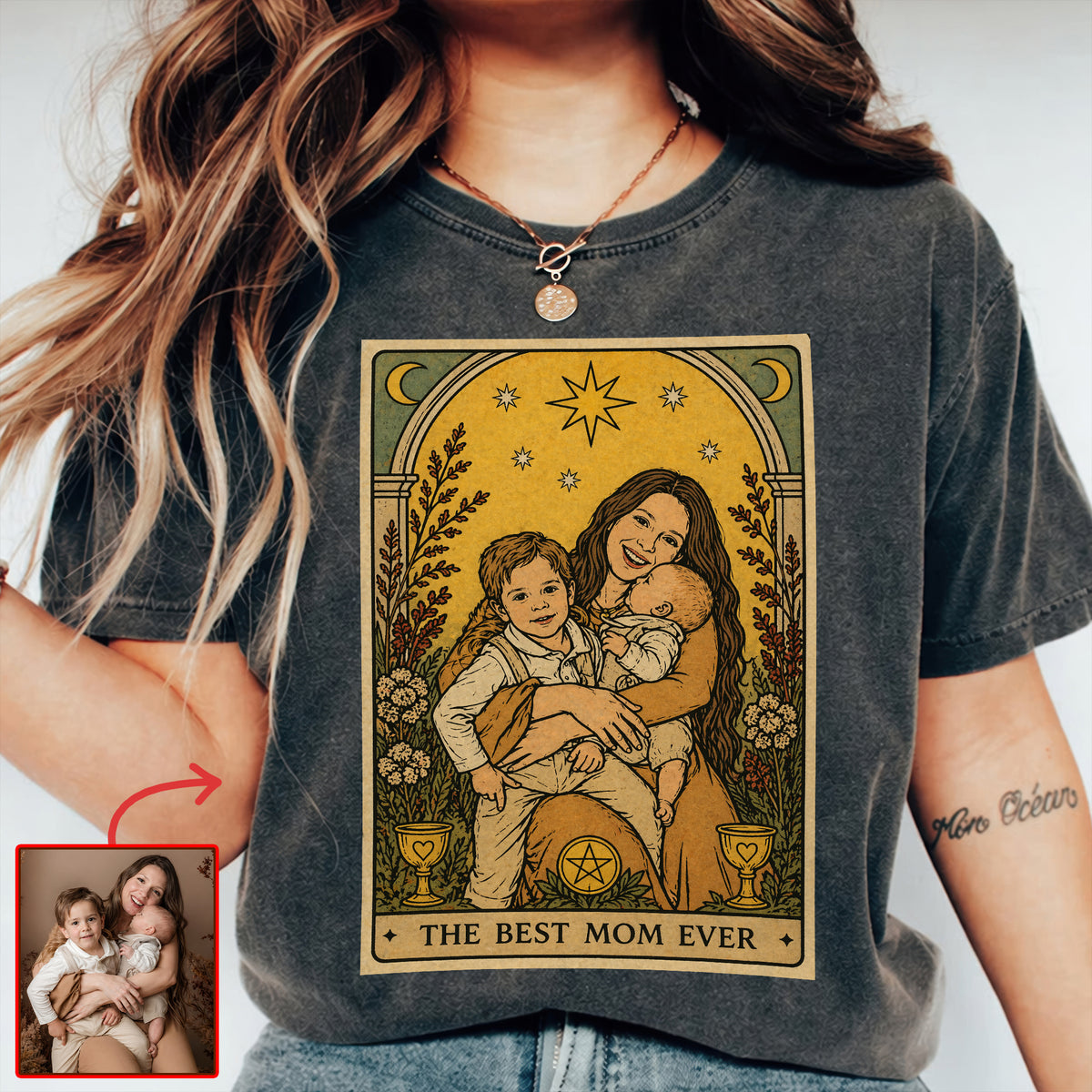 Best Mom Tarot Card Washed T-shirt - Custom Photo Gifts For Moms 02qhqn240426-Homacus