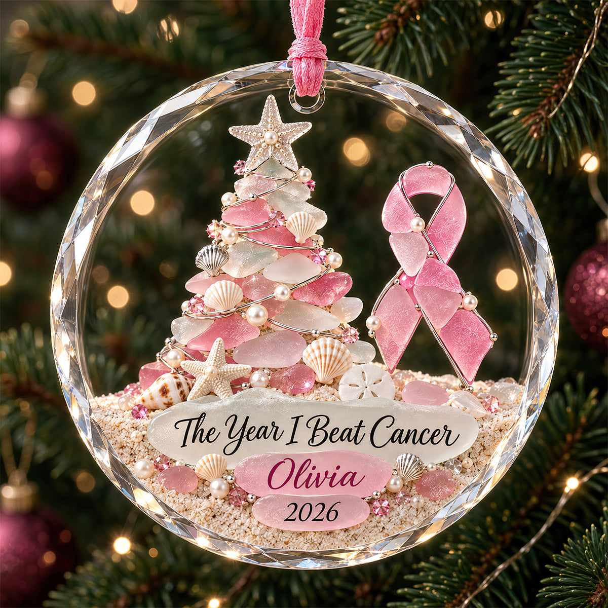 Breast Cancer Fighter Crystal Christmas Ornament, Personalized Gifts For Her 04qhdt250926