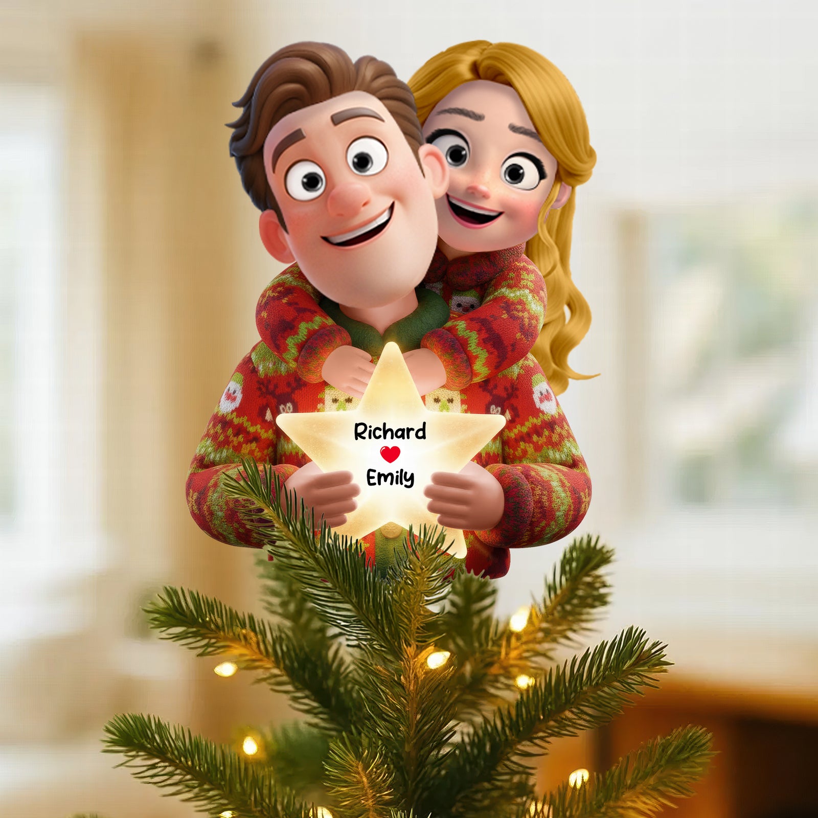 Sweet Hugging Couple Christmas Tree Topper – Personalized Gifts For Couple 05toqn201125-Homacus
