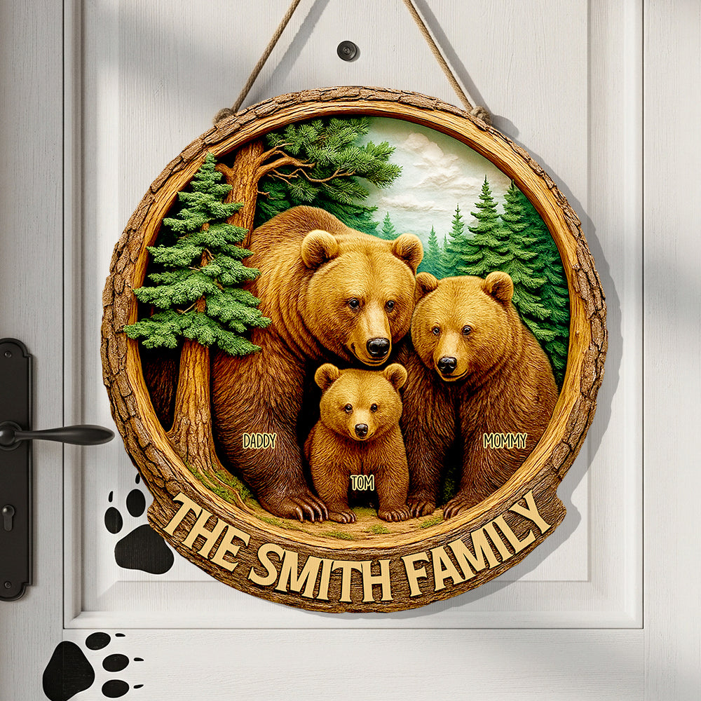 Family Bear Wood Sign Personalized Gifts For Family 01HUDT140625-Homacus