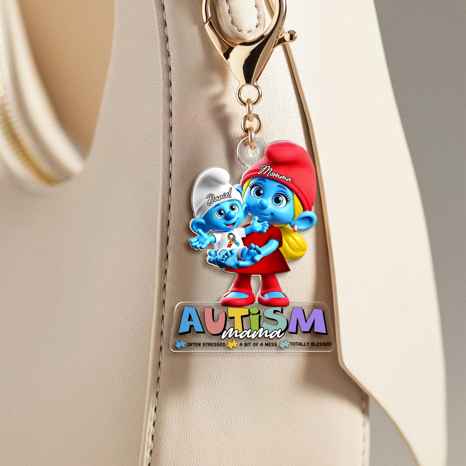 Personalized Gifts For Autism Mom Keychain Mom Holding Her Baby 05TGLU220225-Homacus