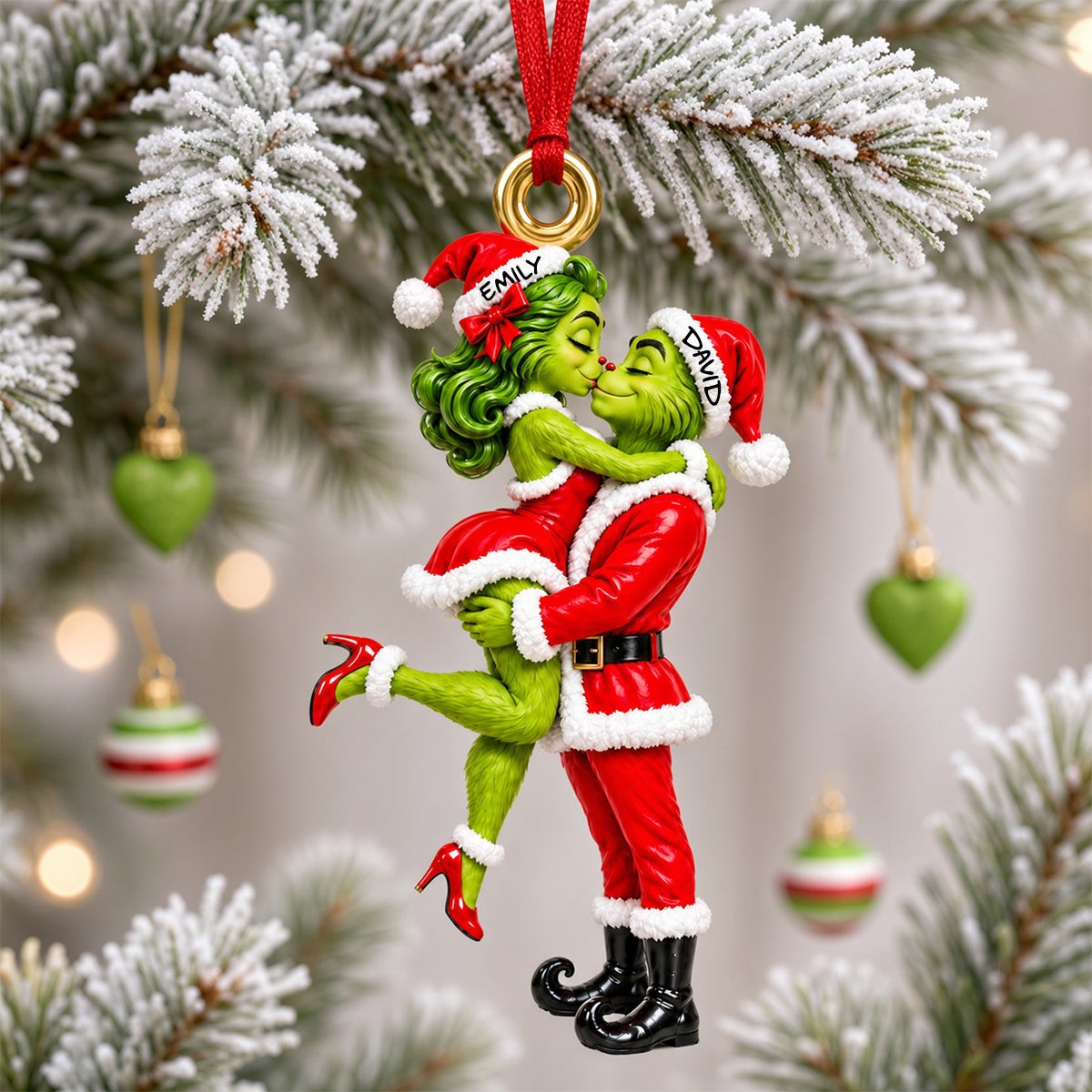 Mischievous Kissing Duo Christmas Ornament - Personalized Gifts For Couple 05tydh091026-Homacus