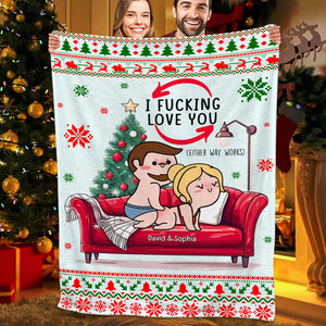 Personalized Gift for Couple, Naughty Couple On Sofa Christmas Blanket 03toqn031024hh-Homacus