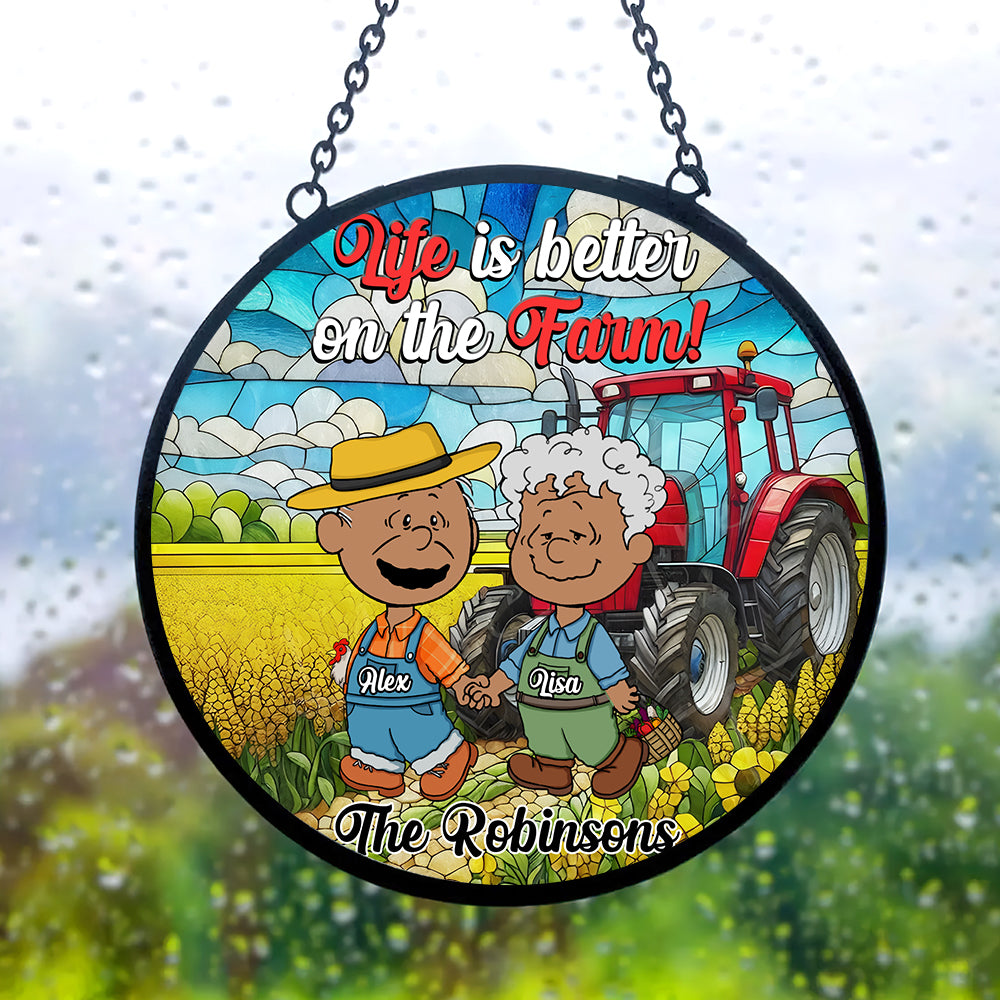 Personalized Gifts For Farmer Couple Stained Glass Window Hanging Ornament 02KAMH140125HG-Homacus