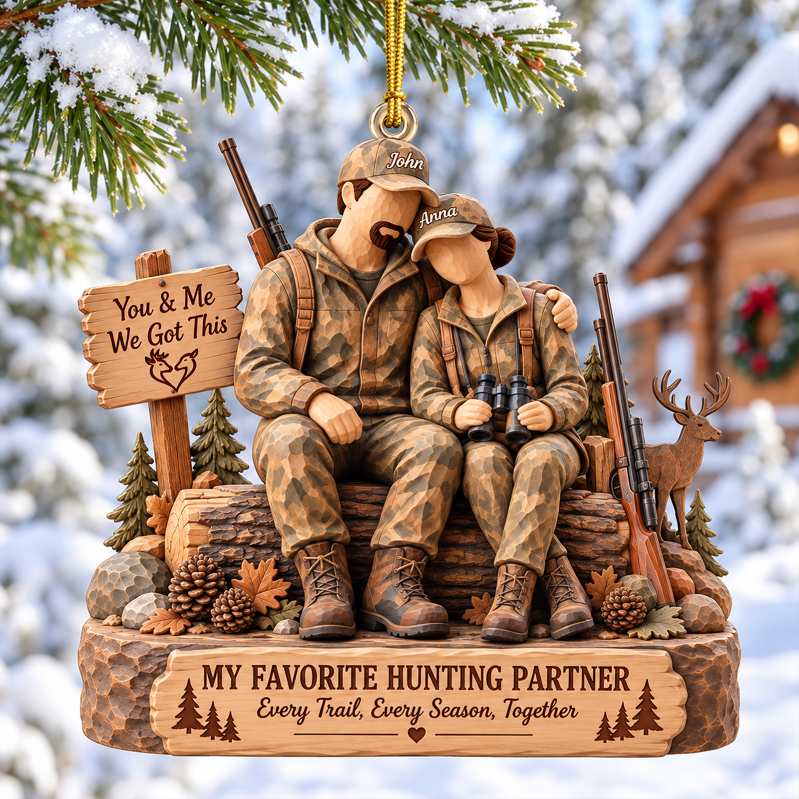 Hunting Partner Wood Effect Ornament - Personalized Gifts For Hunting Couple 02qhqn191026-Homacus
