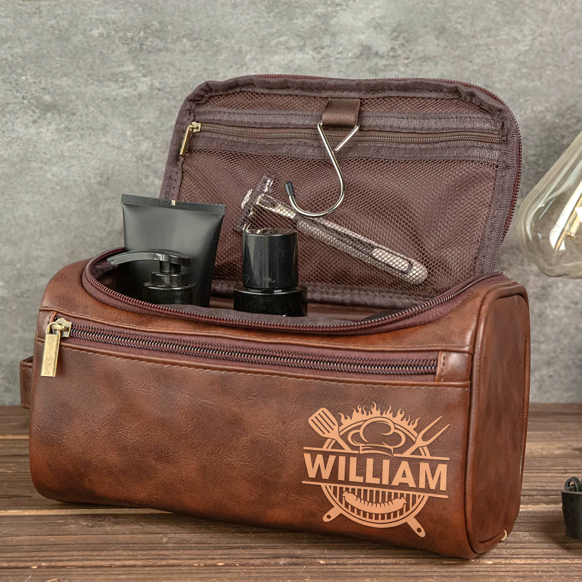 Personalized Gifts For Grill Lover Leather Toiletry Bag 04hupu070325-Homacus