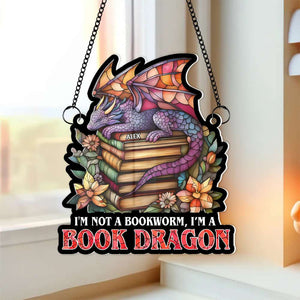Personalized Gifts For Book Lover Suncatcher Ornament Dragon Reading Book 031XQMH060125-Homacus