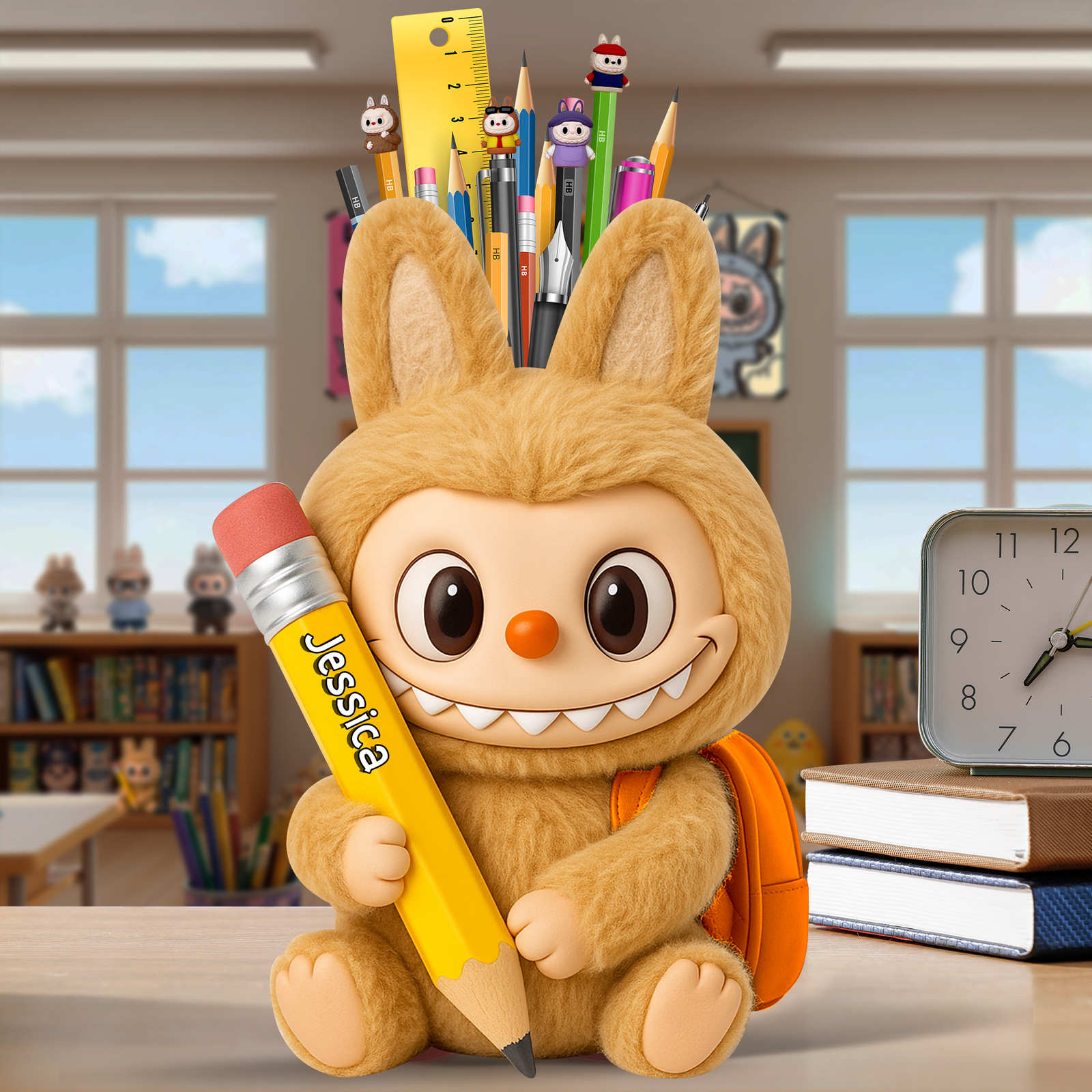 Fluffy Buddy Wooden Pen Holder Personalized Gifts For Kids 02NALU240725-Homacus