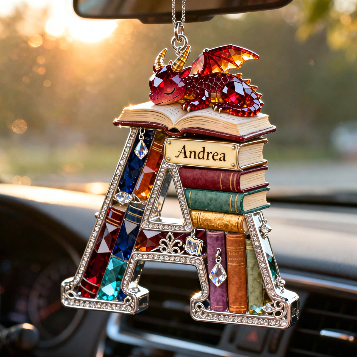 Fantasy Book Dragon Car Hanging Ornament, Personalized Gifts For Book Lovers 01qhtn130126-Homacus