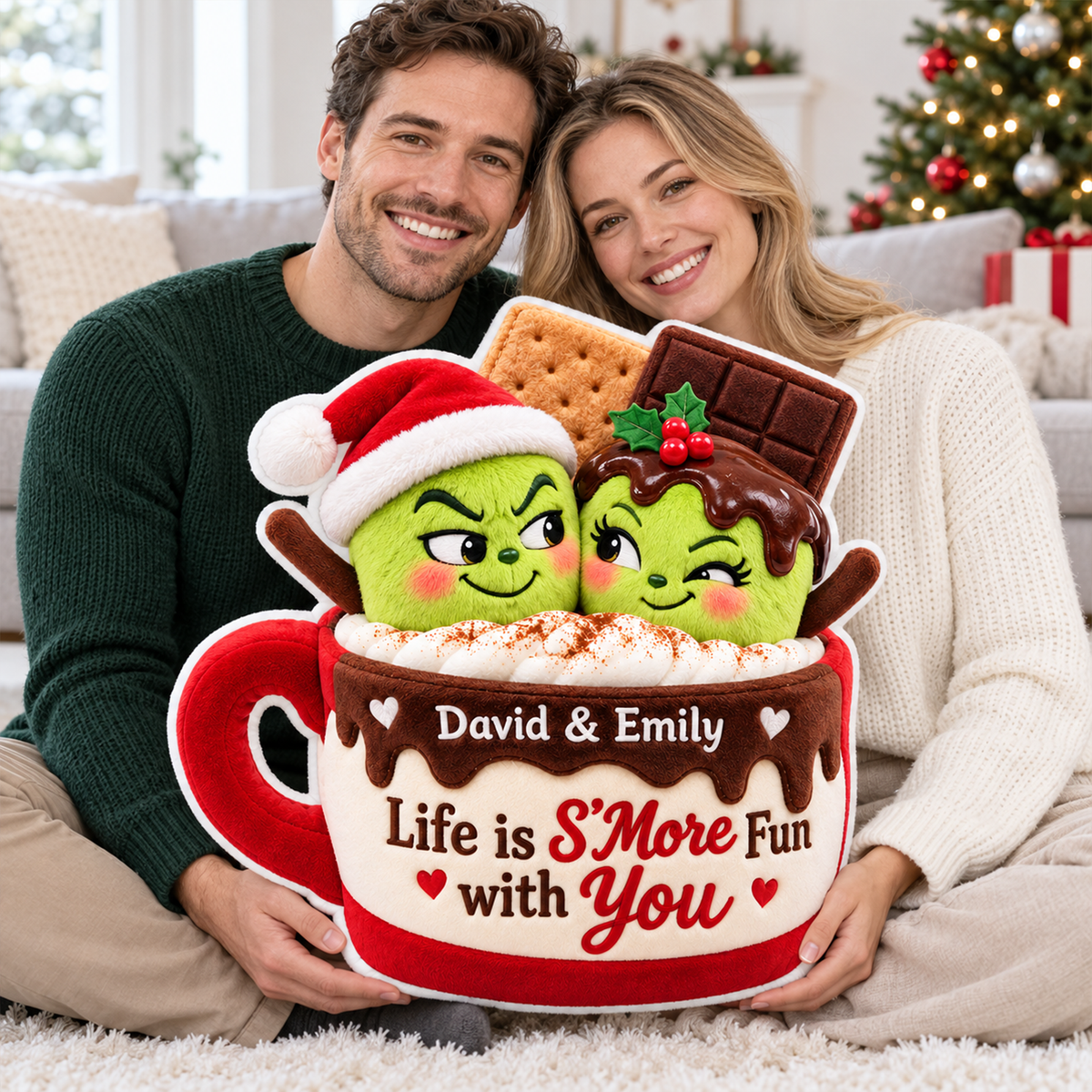 Lovely Mischief Marshmallow Couple Life is S'More Fun with You Custom Shaped Pillow - Personalized Christmas Gifts For Couples 04toqn211026-Homacus