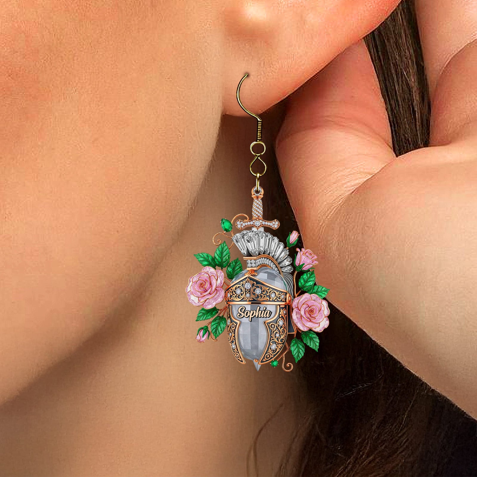 Knight Helmet Aesthetic Earrings, Personalized Gifts For Female Warrior Of God 04qhtn120725-Homacus