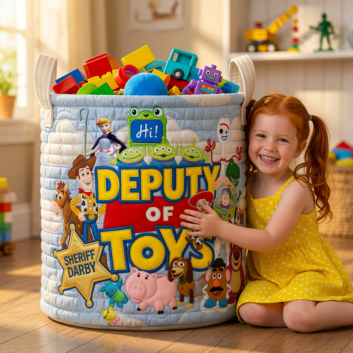 Kid Toy Storage Quilted Laundry Basket, Personalized Gift 01qhdt010726-Homacus