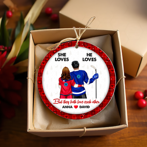 Hockey Couple Ornament - Personalized Gifts With Custom Team Logo For Ice Hockey Lovers-Homacus