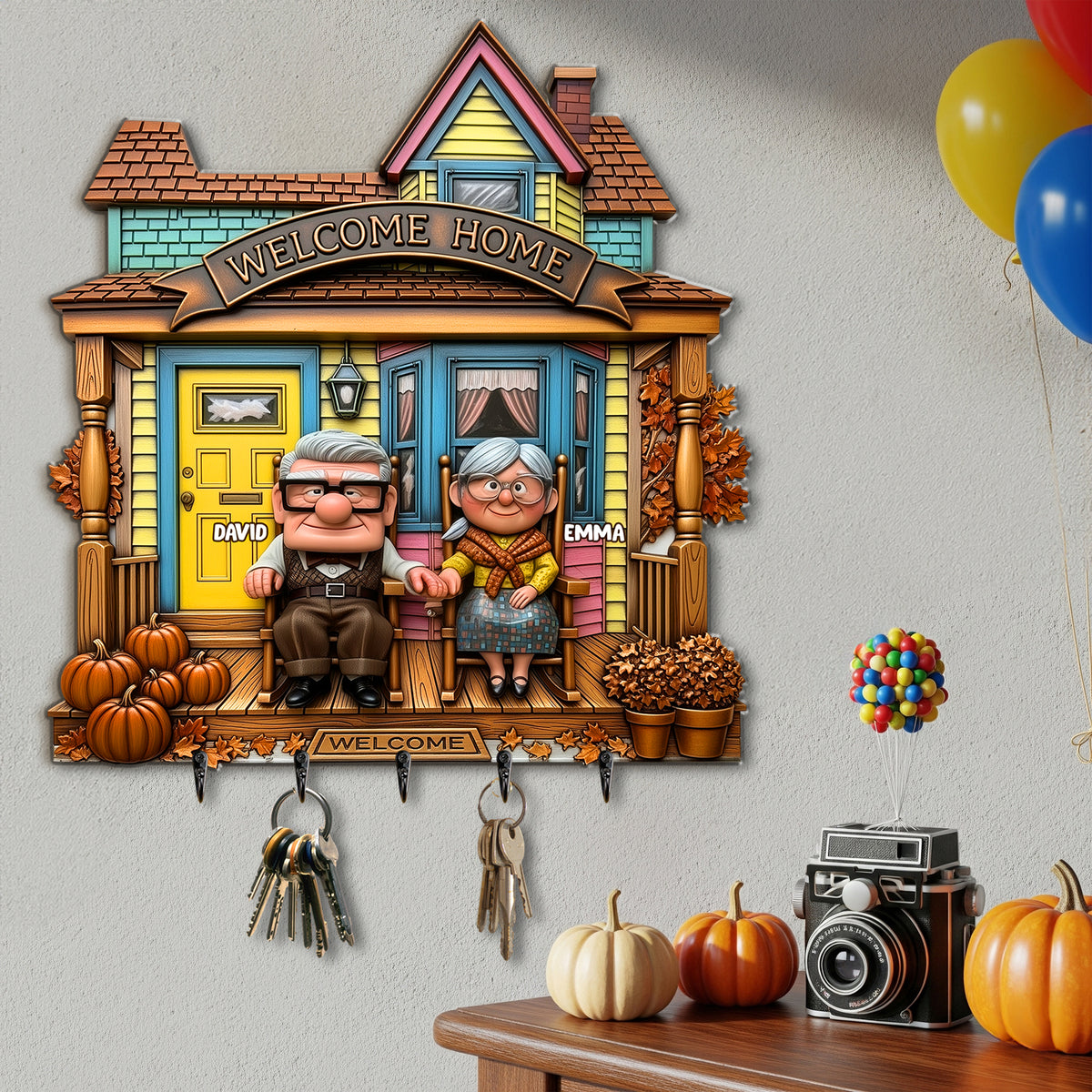 Welcome Old Couple Home Wood Key Hanger - Personalized Gifts For Couple 03TGLU300825-Homacus
