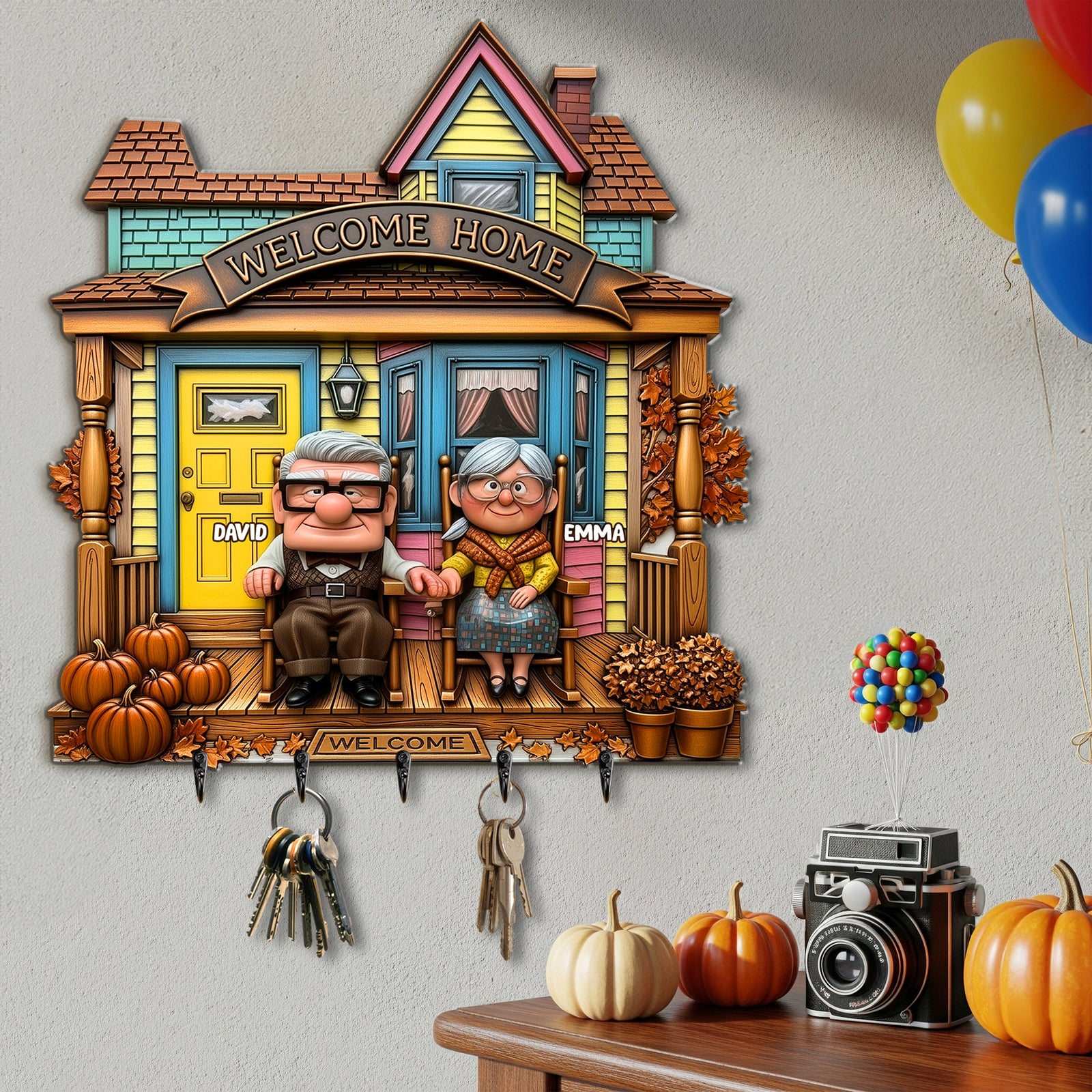 Welcome Old Couple Home Wood Key Hanger - Personalized Gifts For Couple 03TGLU300825-Homacus