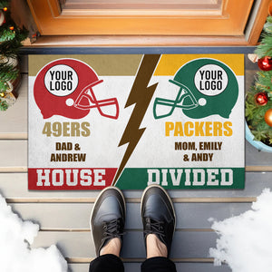 Custom Team Logo Gifts For Football Fan Doormat 08qhqn011124 House Divided On Game Day-Homacus